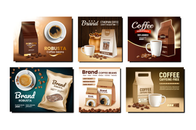 Coffee Packages Promotional Posters Set Vector