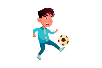 Boy Child Playing And Training Soccer Game Vector