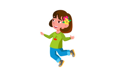 Happy Emotion Girl Kid Jumping With Smile Vector