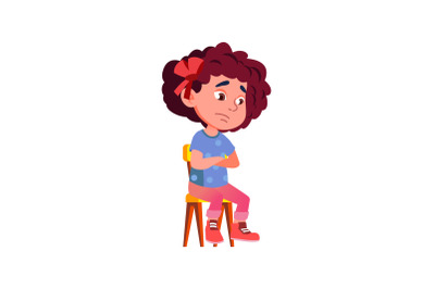 Sad Emotion Girl Child Sitting On Chair Vector