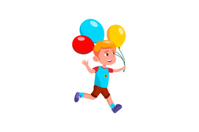 Boy Running With Helium Balloons At Party Vector