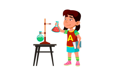 Girl Child Study On Chemistry School Lesson Vector