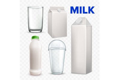 Milk Drink Beverage Blank Packages Set Vector