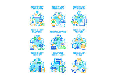 Computer Technology Set Icons Vector Illustrations