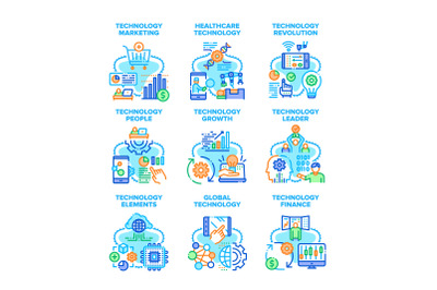 Global Technology Set Icons Vector Illustrations