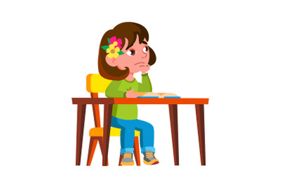 Thoughtful Girl Kid Dream In Classroom Vector