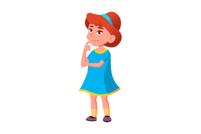 Thoughtful Girl Kid Thinking About Birthday Vector