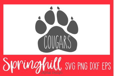 Cougars Sports Team Paw Print SVG PNG DXF &amp; EPS Design Cut Files