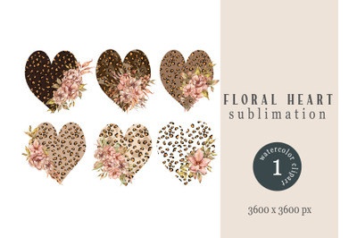 Leopard floral hearts sublimation file- 1 png clipart