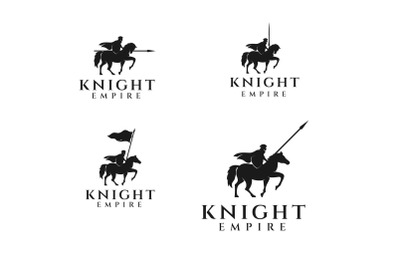 Horseback Knight Silhouette Logo, Horse Warrior Paladin Medieval Logo