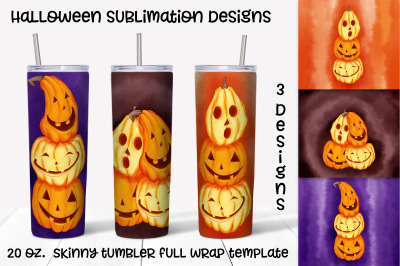 Halloween pumpkin sublimation design. Skinny tumbler wrap design