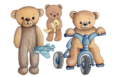 Three cute cartoon Teddy Bears. Hand drawn.
