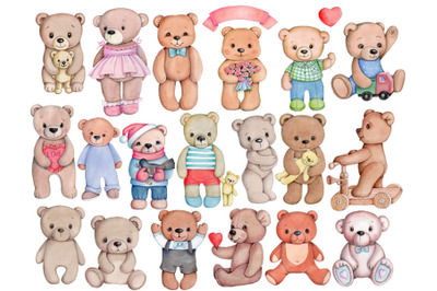 Big set of 19 cute cartoon Teddy Bears.