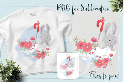 Cute Bunny sublimation. Design for printing.