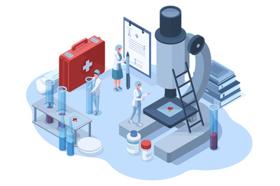 Isometric medical pharmaceutical research 3d laboratory. Science chemi