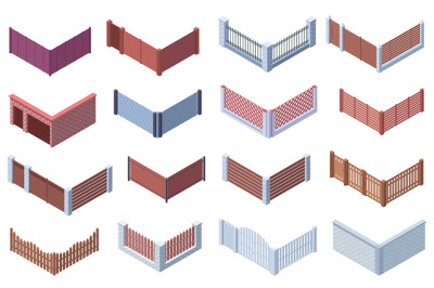 Isometric garden or suburban house 3d gate fences. Wooden, metal trell