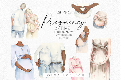 Boho pregnancy Clipart, Family clipart, African American women clipart