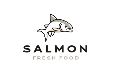 Monoline, Line art Salmon Poke Bar Logo design