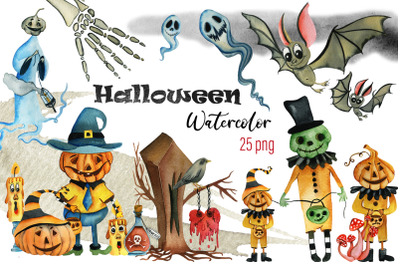 Watercolor halloween monsters collection