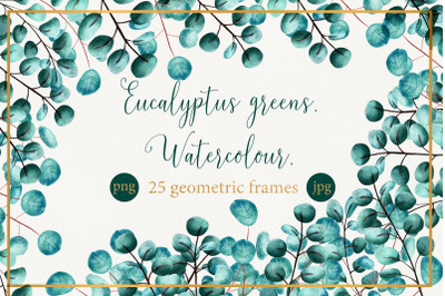 Watercolor frames with eucalyptus leaves