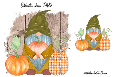 Fall gnome with pumpkin. Sublimation design