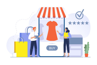 Shopping concept illustration people buying in store application. Man