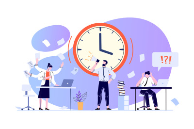 Time management concept. Employees working at office to meet deadline.