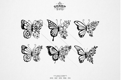 Floral Butterfly SVG - Butterflies Bundle - Flowers SVG