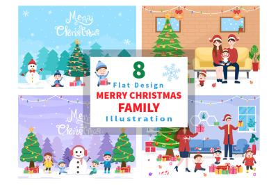 8 Merry Christmas With Family and Santa Background Vector