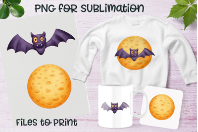 Halloween vampire bat on moon sublimation. Design for printing