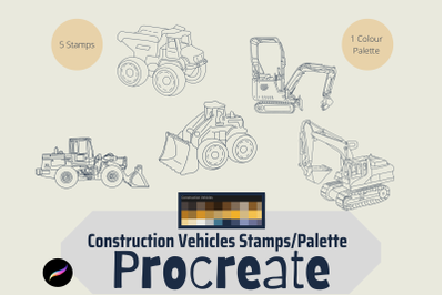 Procreate Construction Vehicles/Diggers/Trucks Stamps X 5 &amp; Palette/Sw