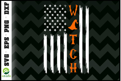 Witch American Flag Distressed Halloween