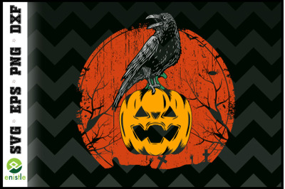 Halloween Raven Red Moon Spooky Night