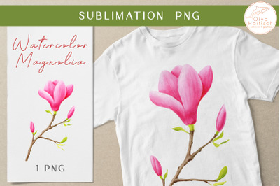 Watercolor Pink Magnolia Clipart. Floral Sublimation PNG