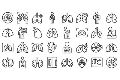 Fluorography icons set outline vector. Lung health