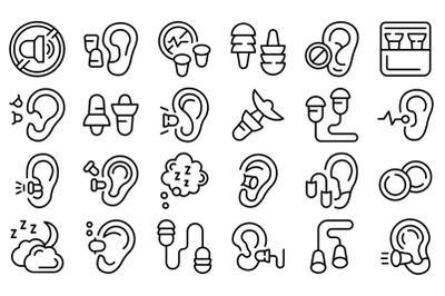 Earplugs icons set outline vector. Anti care device
