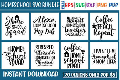 Homeschool SVG Bundle, Back to School Cut File, Kids&#039; Home School Sayi