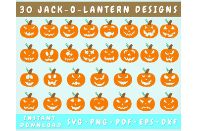 Jack o Lantern SVG Bundle - 30 Designs&2C; Pumpkin Face Cut Files