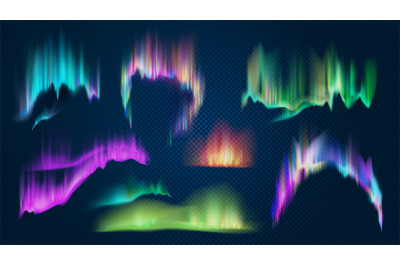 Realistic aurora borealis northern lights in night sky. Polar glowing