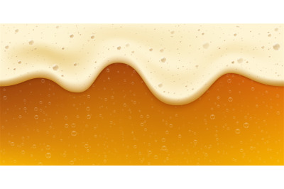 Realistic fresh golden beer with bubble and foam. Oktoberfest banner.