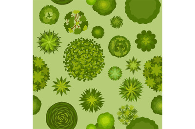 Forest landscape with trees top view seamless pattern. Map plan with b