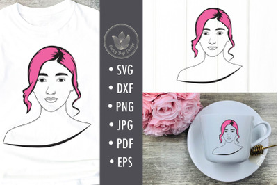 Beauty woman&2C; Svg cut file&2C; Hairstyle with pink hair