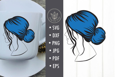 Messy bun&2C; Beauty woman&2C; Svg cut file&2C; Hairstyle with blue hair