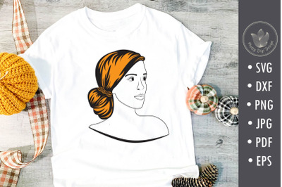 Messy bun&2C; Beauty woman&2C; Svg cut file&2C; Hairstyle with orange hair