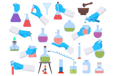 Chemistry laboratory test tubes and science tools for experiment. Chem