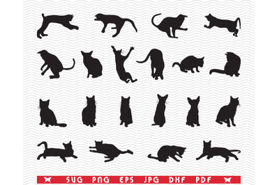 SVG Cats Posing, Black Silhouettes, Digital clipart
