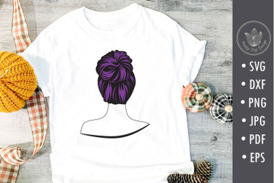 Messy bun, Beauty woman, Svg cut file, Hairstyle with purple hair