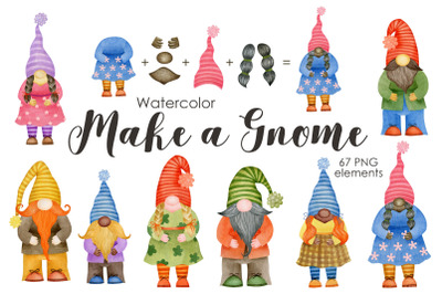Make a gnome. Watercolor elements.
