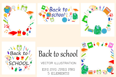 Back to school banner. School postcard. School frame