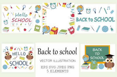 School owl banner. School postcard. School frame. School SVG